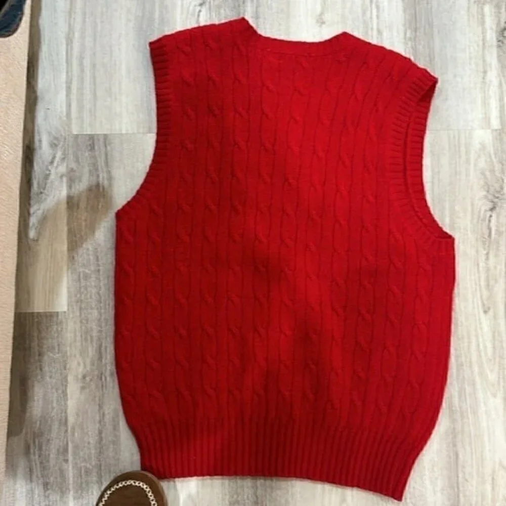 Polo Ralph Lauren v neck red 100% wool vest men flawed  size large